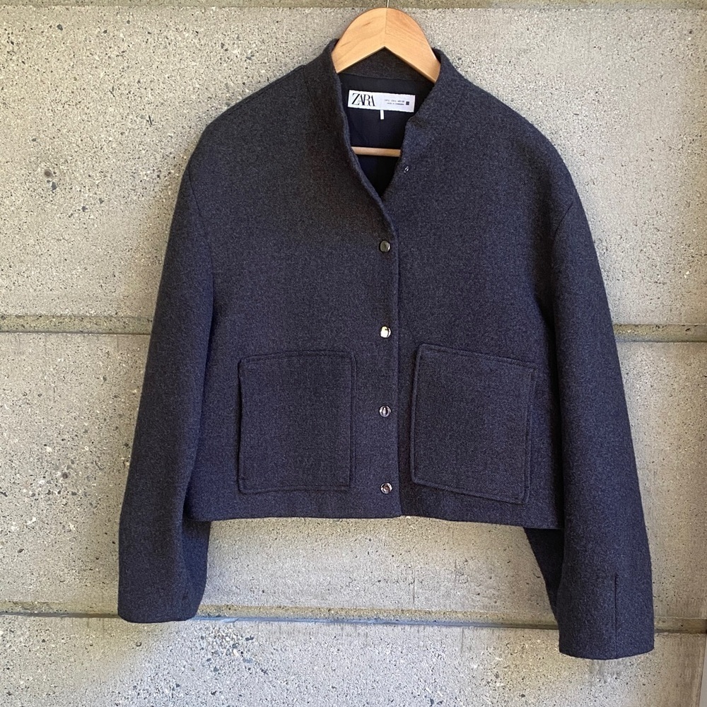 Zara Cropped Jacket in charcoal gray